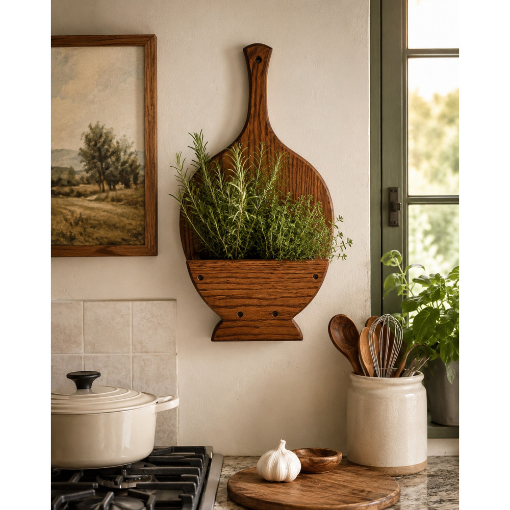 Vintage Wooden Wall Pocket Rustic Cottage Farmhouse Boho Hanging Basket